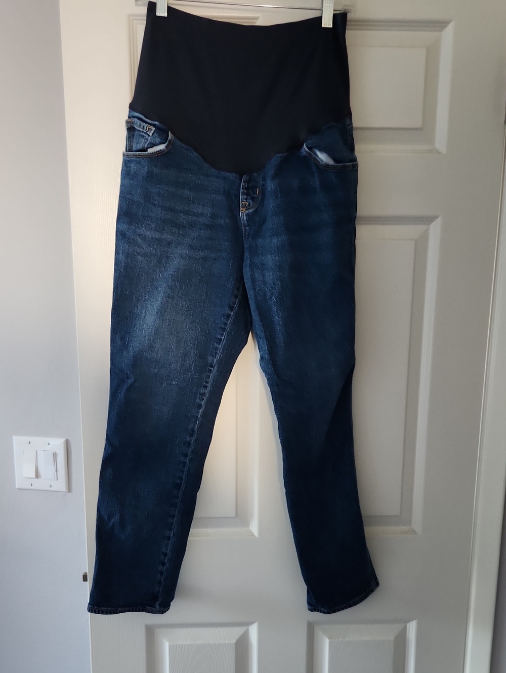 Old Navy Dark Blue Indigo Maternity Straight Leg Jeans with Black Panel